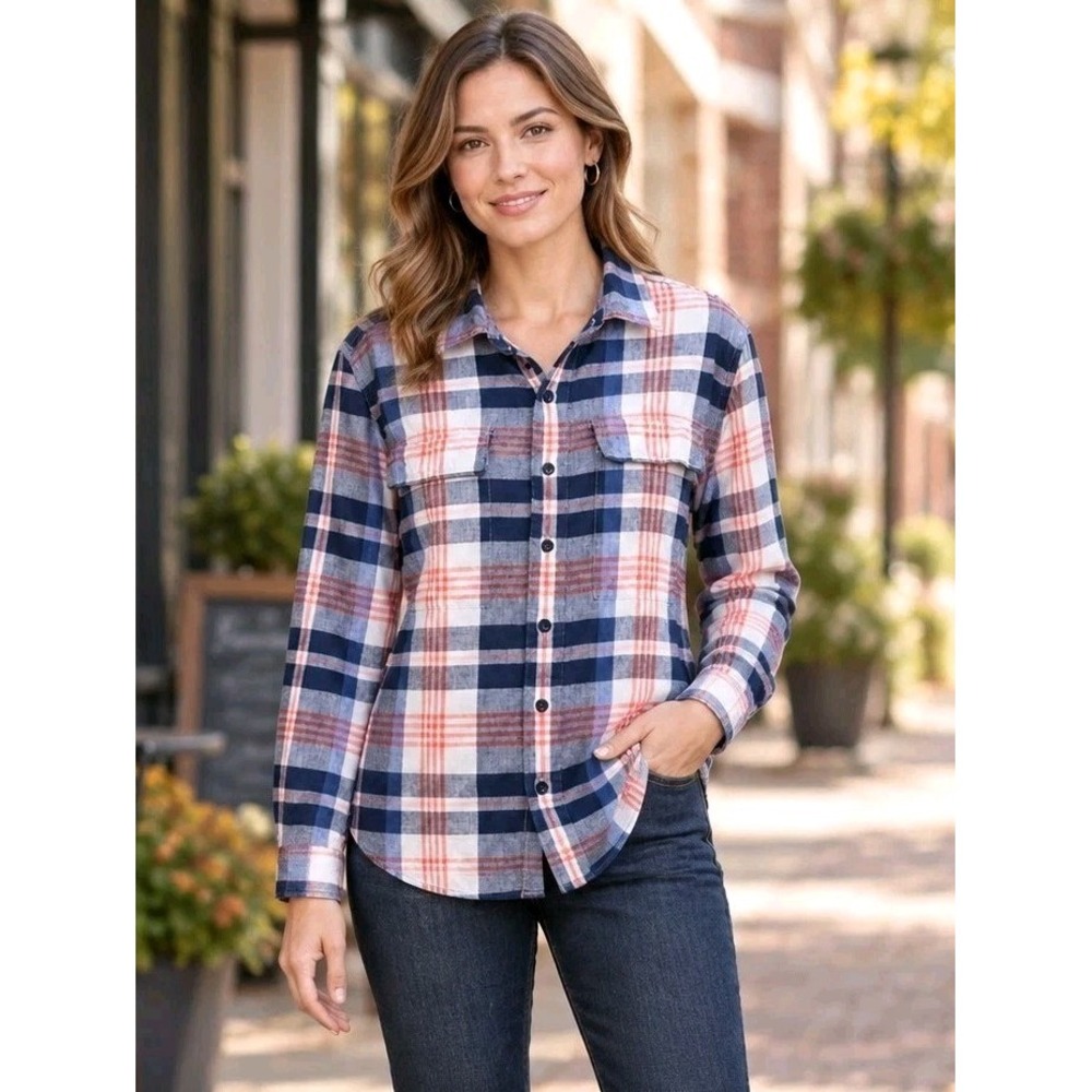 American Eagle Boyfriend Fit Plaid Flannel Shirt Womens Large Rustic Cabin Fall